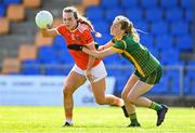 19 June 2022; Catherine Marley of Armagh in action against Mary Kate Lynch of Meath during the TG4 All-Ireland SFC Group B Round 2 match between Armagh and Meath at Glennon Brothers Pearse Park in Longford. Photo by Ben McShane/Sportsfile