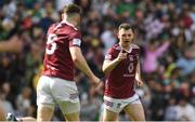 19 June 2022; Lorcan Dolan of Westmeath celebrates with team mate James Dolan after scoring their side's second goal during the Tailteann Cup Semi-Final match between Westmeath and Offaly at Croke Park in Dublin. Photo by George Tewkesbury/Sportsfile