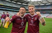 19 June 2022; Ronan O'Toole, left, and Luke Loughlin of Westmeath celebrate after the Tailteann Cup Semi-Final match between Westmeath and Offaly at Croke Park in Dublin. Photo by Ray McManus/Sportsfile