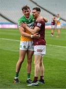 19 June 2022; Jordan Hayes of Offaly, left, and James Dolan of Westmeath after the Tailteann Cup Semi-Final match between Westmeath and Offaly at Croke Park in Dublin. Photo by Ray McManus/Sportsfile