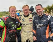 19 June 2022; From left, Sam Moffett, Ari Vatanen and James O'Reilly during day three of the Joule Donegal International Rally at Letterkenny in Donegal. Photo by Philip Fitzpatrick/Sportsfile