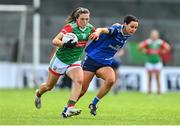 19 June 2022; Tamara O'Connor of Mayo and Erin Longair of Cavan during the TG4 All-Ireland SFC Group A Round 2 match between Cavan and Mayo at Glennon Brothers Pearse Park in Longford. Photo by Ben McShane/Sportsfile