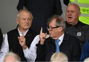 18 June 2022; American actor and comedian Bill Murray, left, with businessman JP McManus and Galway West TD Noel Grealish, behind, during the GAA Hurling All-Ireland Senior Championship Quarter-Final match between Galway and Cork at the FBD Semple Stadium in Thurles, Tipperary. Photo by Ray McManus/Sportsfile