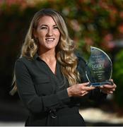 20 June 2022; Kelly Mallon of Armagh with The Croke Park/LGFA Player of the Month award for May at The Croke Park hotel in Jones Road, Dublin. Armagh captain Kelly scored 1-8, including a late extra-time goal, as Armagh defeated Donegal to win the TG4 Ulster Senior Final on May 22, having contributed 2-2 in the provincial semi-final victory over Monaghan. Photo by David Fitzgerald/Sportsfile