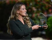 20 June 2022; Kelly Mallon of Armagh with The Croke Park/LGFA Player of the Month award for May at The Croke Park hotel in Jones Road, Dublin. Armagh captain Kelly scored 1-8, including a late extra-time goal, as Armagh defeated Donegal to win the TG4 Ulster Senior Final on May 22, having contributed 2-2 in the provincial semi-final victory over Monaghan. Photo by David Fitzgerald/Sportsfile