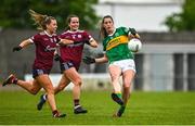 11 June 2022; Emma Costello of Kerry in action against Lynsey Noone, left, and Nicola Ward, both of Galway, during the TG4 All-Ireland Ladies Football Senior Championship Group C - Round 1 match between Kerry and Galway at St Brendan's Park in Birr, Offaly. Photo by Sam Barnes/Sportsfile