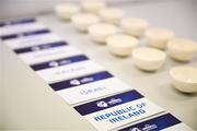 21 June 2022; The card of Republic of Ireland before the UEFA European Under-21 Championship 2023 Play-offs draw at the UEFA headquarters, The House of European Football, in Nyon, Switzerland. Photo by Kristian Skeie - UEFA/UEFA via Sportsfile