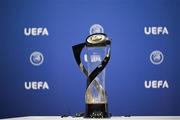 21 June 2022; The UEFA European Under-21 Championship trophy before the 2023 Play-offs draw at the UEFA headquarters, The House of European Football, in Nyon, Switzerland. Photo by Kristian Skeie - UEFA/UEFA via Sportsfile