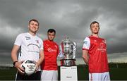 21 June 2022; Players, from left, Jack O'Connor of Maynooth University Town, Carl Bateman of Oliver Bond Celtic, and Chris Forrester of St Patrick's Athletic after the 2022 Extra.ie FAI Cup First Round Draw at FAI Headquarters in Abbotstown, Dublin. Photo by Ramsey Cardy/Sportsfile
