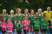 23 June 2022; Ireland players during the National Anthem before the SoftCo Series match between Ireland and Japan at National Hockey Stadium in UCD, Dublin. Photo by David Fitzgerald/Sportsfile