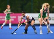 23 June 2022; Yuri Nagai of Japan in action against Michelle Carey of Ireland during the SoftCo Series match between Ireland and Japan at National Hockey Stadium in UCD, Dublin. Photo by David Fitzgerald/Sportsfile