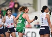 23 June 2022; Deirdre Duke of Ireland celebrates her side's first goal scored by team mate Sofira O'Brien during the SoftCo Series match beetween Ireland and Japan at National Hockey Stadium in UCD, Dublin. Photo by David Fitzgerald/Sportsfile