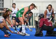 23 June 2022; Deirdre Duke of Ireland in action against Akio Tanaka of Japan during the SoftCo Series match between Ireland and Japan at National Hockey Stadium in UCD, Dublin. Photo by David Fitzgerald/Sportsfile
