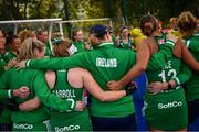 23 June 2022; Ireland players huddle after the SoftCo Series match between Ireland and Japan at National Hockey Stadium in UCD, Dublin. Photo by David Fitzgerald/Sportsfile