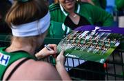 23 June 2022; Naomi Carroll of Ireland signs an autograph after the SoftCo Series match between Ireland and Japan at National Hockey Stadium in UCD, Dublin. Photo by David Fitzgerald/Sportsfile