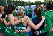 23 June 2022; Ireland head coach Sean Dancer speaks to his players after the SoftCo Series match between Ireland and Japan at National Hockey Stadium in UCD, Dublin. Photo by David Fitzgerald/Sportsfile