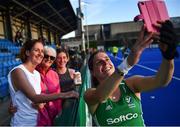 23 June 2022; Katie Mullan of Ireland takes a selfie with family after the SoftCo Series match between Ireland and Japan at National Hockey Stadium in UCD, Dublin. Photo by David Fitzgerald/Sportsfile