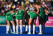 23 June 2022; Ireland players huddle during the SoftCo Series match between Ireland and Japan at National Hockey Stadium in UCD, Dublin. Photo by David Fitzgerald/Sportsfile