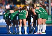 23 June 2022; Ireland players huddle during the SoftCo Series match between Ireland and Japan at National Hockey Stadium in UCD, Dublin. Photo by David Fitzgerald/Sportsfile