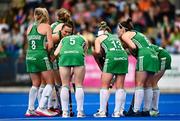 23 June 2022; Ireland players huddle during the SoftCo Series match between Ireland and Japan at National Hockey Stadium in UCD, Dublin. Photo by David Fitzgerald/Sportsfile