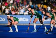 23 June 2022; Ireland players, from left, Naomi Carroll, Hannah McLoughlin and Róisín Upton during the SoftCo Series match between Ireland and Japan at National Hockey Stadium in UCD, Dublin. Photo by David Fitzgerald/Sportsfile