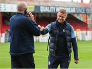 24 June 2022; Shelbourne manager Damien Duff, right, with coach Joey O'Brien before the SSE Airtricity League Premier Division match between Shelbourne and Dundalk at Tolka Park in Dublin. Photo by Michael P Ryan/Sportsfile