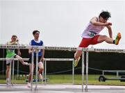24 June 2022; Finn O'Neill of Limavady GS on his way to winning the 100M hurdles during the Irish Life Health Tailteann School’s Inter-Provincial Games at Tullamore Harriers Stadium in Tullamore. Photo by David Fitzgerald/Sportsfile