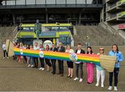 24 June 2022; On Saturday the 25th of June, the Gaelic Games family encourage all clubs to show their visibility on pride weekend and express solidarity with those who are LGBTQI+. At the launch are GAA President Larry McCarthy, Ard Stiúrthóir of the GAA Tom Ryan, Diversity and Inclusion officer Ger McTavish, Community and Health Manager Colin Regan, Museum Direction Niamh McCoy, Camogie CEO Sinéad McNulty, Kildare Camogie Player Niamh Hegarty, Donal Og Cusack and Maria Kinsella, GPA, Ladies Gaelic Football CEO Helen O’Rourke, Dublin player Hannah Tyrrell, referee David Gough, National Development Officer Vinny Wheelan, Dublin Pride Chairperson and Director Philippa Ryder and Grand Marshal for the Parade Rachel McCoy, GAA Communications, GAA Museum and GAA operations Staff during the GAA, LGFA, Camogie, GPA- Walk with us with PRIDE activity at Croke Park in Dublin. The Gaelic Games Associations would like to invite all to walk with then in Dublin Pride Parade on Saturday, June 25. Photo by Ray McManus/Sportsfile