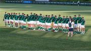 24 June 2022; Ireland players during the anthem before the Six Nations U20 summer series match between Ireland and France at Payanini Centre in Verona, Italy. Photo by Roberto Bregani/Sportsfile