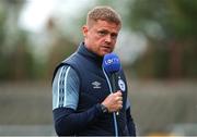 24 June 2022; Shelbourne manager Damien Duff is interviewed by LOI TV before the SSE Airtricity League Premier Division match between Shelbourne and Dundalk at Tolka Park in Dublin. Photo by Michael P Ryan/Sportsfile