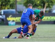24 June 2022; Aitzol King of Ireland is tackled by Émilien Gailleton of France during the Six Nations U20 summer series match between Ireland and France at Payanini Centre in Verona, Italy. Photo by Roberto Bregani/Sportsfile