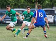 24 June 2022; Reuben Crothers of Ireland in action against Émilien Gailleton of France during the Six Nations U20 summer series match between Ireland and France at Payanini Centre in Verona, Italy. Photo by Roberto Bregani/Sportsfile