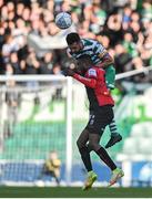 24 June 2022; Junior Ogedi-Uzokwe of Bohemians in action against Roberto Lopes of Shamrock Rovers during the SSE Airtricity League Premier Division match between Shamrock Rovers and Bohemians at Tallaght Stadium in Dublin. Photo by Ramsey Cardy/Sportsfile