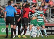24 June 2022; Junior Ogedi-Uzokwe of Bohemians and Gary O’Neill of Shamrock Rovers tussle during the SSE Airtricity League Premier Division match between Shamrock Rovers and Bohemians at Tallaght Stadium in Dublin. Photo by Ramsey Cardy/Sportsfile