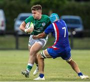 24 June 2022; James McCormick of Ireland is tackled by Maxime Baudonne of France during the Six Nations U20 summer series match between Ireland and France at Payanini Centre in Verona, Italy. Photo by Roberto Bregani/Sportsfile
