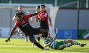 24 June 2022; Sean Kavanagh of Shamrock Rovers fouls Promise Omochere of Bohemians off the ball during the SSE Airtricity League Premier Division match between Shamrock Rovers and Bohemians at Tallaght Stadium in Dublin. Photo by George Tewkesbury/Sportsfile