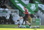 24 June 2022; Ali Coote of Bohemians gaining possession of the ball after flowing Sean Kavanagh of Shamrock Rovers during the SSE Airtricity League Premier Division match between Shamrock Rovers and Bohemians at Tallaght Stadium in Dublin. Photo by George Tewkesbury/Sportsfile