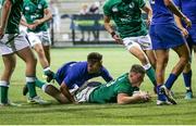 24 June 2022; Fionn Gibbons of Ireland scores try during the Six Nations U20 summer series match between Ireland and France at Payanini Centre in Verona, Italy. Photo by Roberto Bregani/Sportsfile