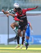 24 June 2022; Junior Ogedi-Uzokwe of Bohemians in action against Roberto Lopes of Shamrock Rovers during the SSE Airtricity League Premier Division match between Shamrock Rovers and Bohemians at Tallaght Stadium in Dublin. Photo by Ramsey Cardy/Sportsfile