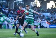 24 June 2022; Rory Gaffney of Shamrock Rovers in action against Max Murphy of Bohemians during the SSE Airtricity League Premier Division match between Shamrock Rovers and Bohemians at Tallaght Stadium in Dublin. Photo by Ramsey Cardy/Sportsfile