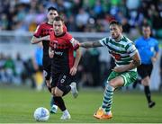 24 June 2022; Liam Burt of Bohemians in action against Lee Grace of Shamrock Rovers during the SSE Airtricity League Premier Division match between Shamrock Rovers and Bohemians at Tallaght Stadium in Dublin. Photo by George Tewkesbury/Sportsfile