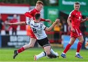 24 June 2022; Shane Farrell of Shelbourne in action against Robbie Benson of Dundalk during the SSE Airtricity League Premier Division match between Shelbourne and Dundalk at Tolka Park in Dublin. Photo by Michael P Ryan/Sportsfile