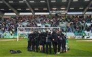 24 June 2022; The Shamrock Rovers team and management huddle after the SSE Airtricity League Premier Division match between Shamrock Rovers and Bohemians at Tallaght Stadium in Dublin. Photo by Ramsey Cardy/Sportsfile