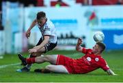 24 June 2022; Lewis Macari of Dundalk in action against Kameron Ledwidge of Shelbourne during the SSE Airtricity League Premier Division match between Shelbourne and Dundalk at Tolka Park in Dublin. Photo by Michael P Ryan/Sportsfile