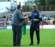 24 June 2022; Shelbourne manager Damien Duff with a supporter after the SSE Airtricity League Premier Division match between Shelbourne and Dundalk at Tolka Park in Dublin. Photo by Michael P Ryan/Sportsfile
