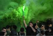 24 June 2022; Shamrock Rovers supporters celebrate after the SSE Airtricity League Premier Division match between Shamrock Rovers and Bohemians at Tallaght Stadium in Dublin. Photo by Ramsey Cardy/Sportsfile