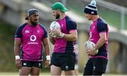 25 June 2022; Ireland players, from left, Bundee Aki, Robbie Henshaw and Jonathan Sexton during rugby squad training at North Harbour Stadium in Auckland, New Zealand. Photo by Brendan Moran/Sportsfile
