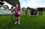 25 June 2022; Craig Casey speaks to the media after Ireland rugby squad training at North Harbour Stadium in Auckland, New Zealand. Photo by Brendan Moran/Sportsfile