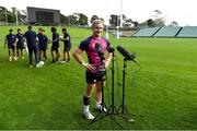 25 June 2022; Craig Casey speaks to the media after Ireland rugby squad training at North Harbour Stadium in Auckland, New Zealand. Photo by Brendan Moran/Sportsfile