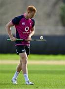 25 June 2022; Ciaran Frawley plays hurling after Ireland rugby squad training at North Harbour Stadium in Auckland, New Zealand. Photo by Brendan Moran/Sportsfile
